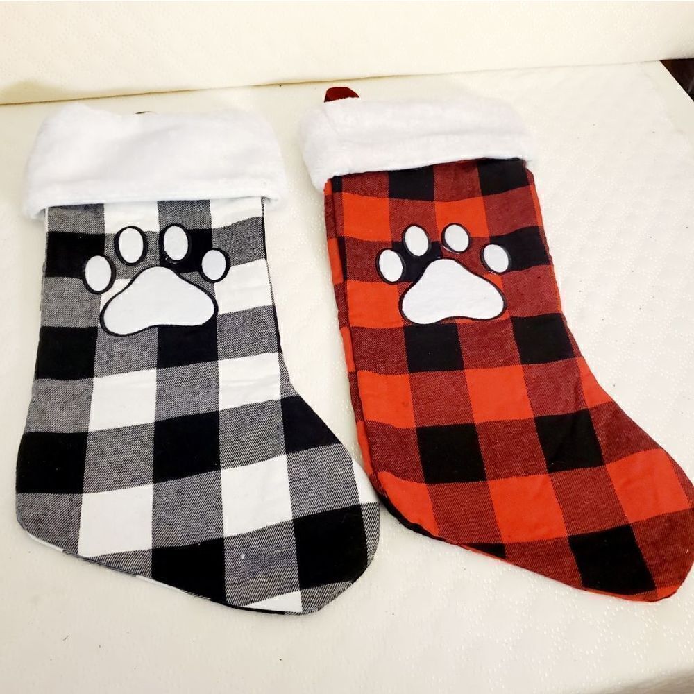 Plaid Doggie Paw Christmas Stockings
